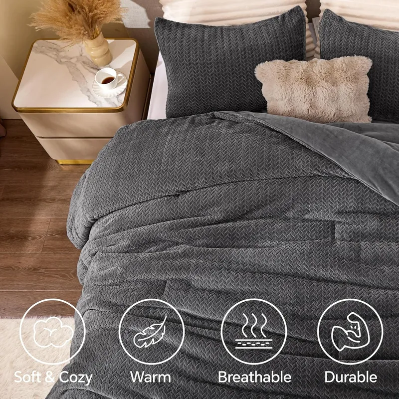 ChiXpace Fluffy Queen Comforter Set, Grey
